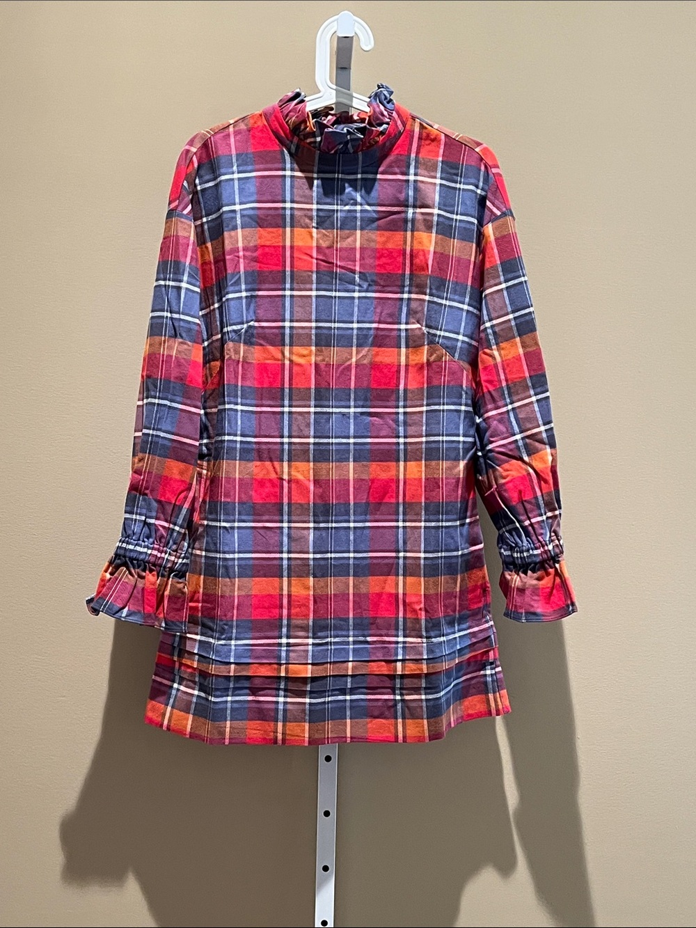 Something Navy Red and Navy Plaid Tunic with Ruffle Neck